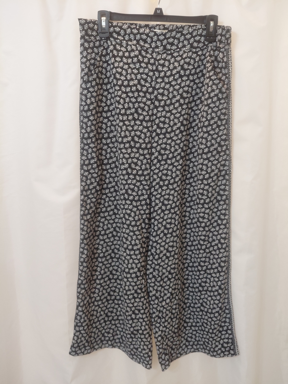 NWT Sz L Max Studio Black & White Floral Ankle/Crop Wide-Leg Pants Pull On